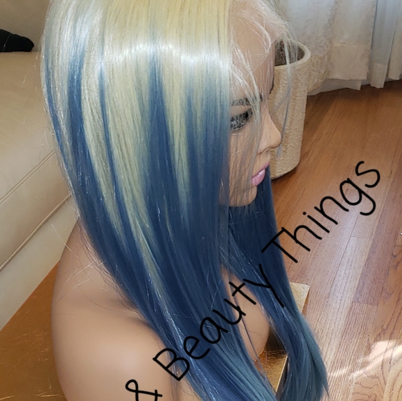 Lace Front Wig - Blue and Blonde Balayage Brazilian 26in
